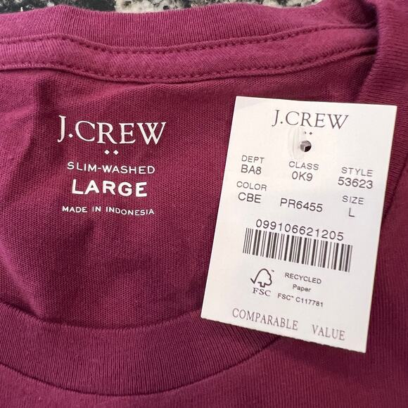 NWT J. Crew Men's Crushed Beet Red Slim Washed Jersey Pocket Tee - SIZE XL - Picture 7 of 10